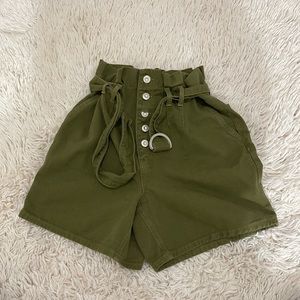 Free people olive green paper bag shorts.